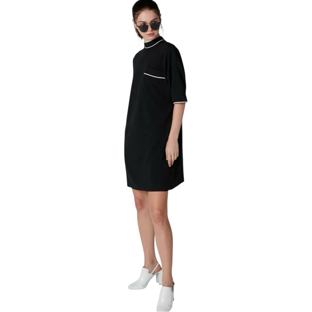 Zara Basic Black And White High Neck Pocket Dress